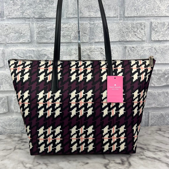 Kate Spade Kitt Houndstooth Multi Print Large Shoulder Bag Tote - Picture 4 of 11